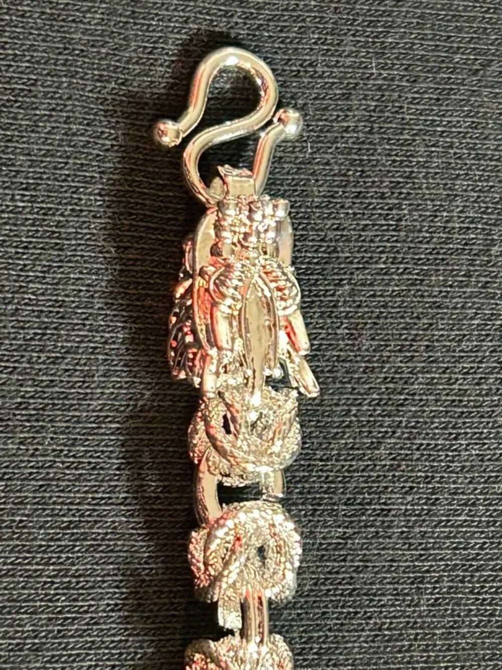Silver Dragon Head Link Bracelet Heavy Ornate Scale Chain 8.5